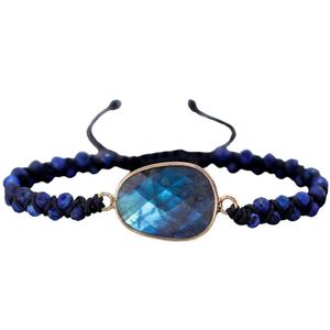 Marama - armband Lapis Lazuli Blue - edelsteen - zwart vegan waxcord - verstelbaar - damesarmband - vegan