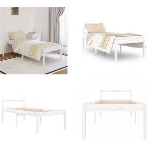 vidaXL Bedframe massief grenenhout wit 90x200 cm - Bedframe - Bedframes - Seniorenbed - Bed