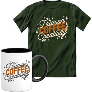 T-Shirtknaller T-Shirt met Koffiemok | I Run On Coffee - Koffie Kleding | Heren / Dames Shirt met Mok Cadeau | Kleur groen | Maat XL