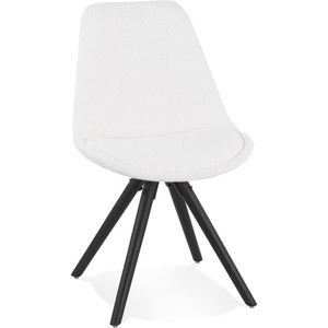 Alterego Design stoel 'VALENTINE' van witte badstof met zwarte houten poten