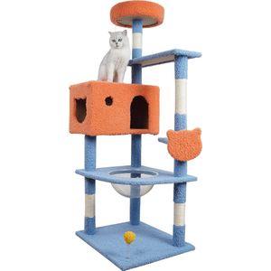 Krabpaal – katten krabpaal - Kattenhuis - 155cm hoog - Oranje en Blauw