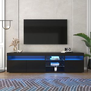 Sweiko Zwarte moderne TV kast, helder paneel, variabele LED verlichting, woon- en eetkamer 180cm