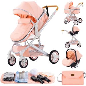 Rustive Luxe Kinderwagen 3 in 1 - Kwalitatieve Buggy - Maxi Cosi - Multifunctioneel - Inklapbaar - Incl. Autostoel - Roze