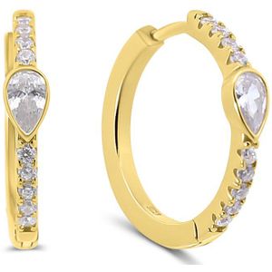 Silventi 9SIL-23091 Zilveren Oorringen met zirkonia - Wit - 20mm Doorsnee - 3,7mm - Zilver - Verguld/Goud op Zilver