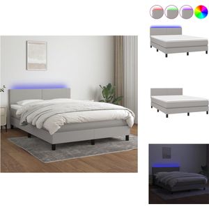 vidaXL Bed LED 140x190 - lichtgrijs - pocketvering matras - huidvriendelijk topmatras - Bed