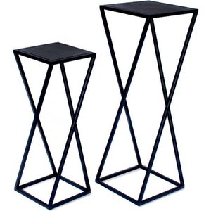 Lifa Living - Nantes - Plantenhouder - Naturel & Zwart - Metaal & Hout - Set van 2