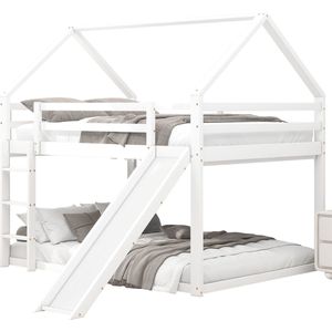Merax Stapelbed 140 x 200 cm - Hoogslaper Met Glijbaan en Ladder - Bed voor Kinderen - Wit