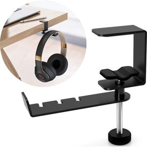 Koptelefoon houder - Gaming headset hanger - Headset stand - Haak - Bureau klem - Kabel organiser - Clip - Mount - Tas houder - Bureau beugel - zwart