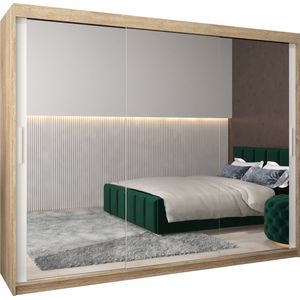 InspireMe - Kledingkast met 3 schuifdeuren, Modern-stijl, Kledingkast met planken (BxHxD): 250x200x62 - TORM III 250 Sonoma Eik + Wit Mat