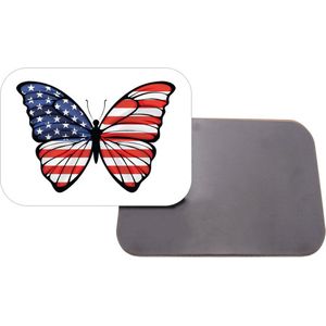 Magneet Met Opdruk | 5x7 cm | Geschenk | Koelkastmagneet | Vlinder Vlag Amerika