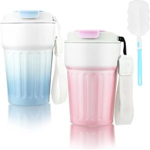 2 stuks 400 ml thermische mok koffiemok om mee te nemen, lekvrije roestvrijstalen antislipbasis veilige vacuüm lekvrije geïsoleerde mok, roestvrijstalen reismok met deken