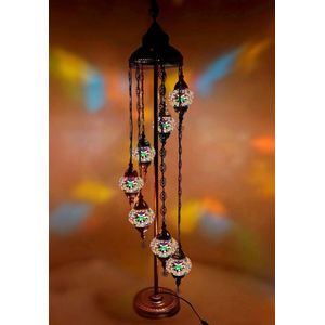 Turkse Lamp - Vloerlamp - Mozaïek Lamp - Marokkaanse Lamp - Oosters Lamp - ZENIQUE - Authentiek - Handgemaakt - Multicolour mix - 7 bollen