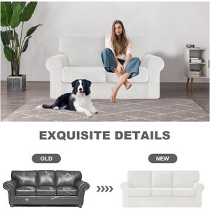 Stretch Velvet Sofa Cover T-vormig, Couch Hoes met elastische verstelband, hoezen, voor banken met aparte kussens en rugleuningen Covers (wit, 2 zits-5 stuks)