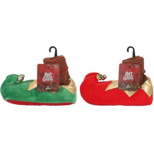 Kerstsloffen kids - Elfthema - Groen - Maat 27/28 - kerst pantoffels - kerst sloffen - Sloffen jongens - Sloffen meisjes