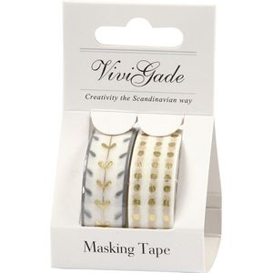 Masking Tape, harten en stippen - folie, B: 15 mm, goud, wit, 2x4 m/ 1 doos