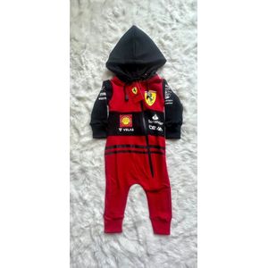 Scuderia Ferrari Racing F1 Anorak Jumpsuit Boxsuit | Rood | 100% katoen | Charles Leclerc 16 | Carlos Sainz 55 | Formule 1 Fans | Ideaal F1 cadeau | Maat 68 | 6 MAANDEN