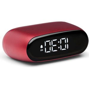 Compacte mini-wekker - zwart VA LCD-display - touch-bediening - sluimerfunctie - achtergrondverlichting - oplaadbare batterij - aluminium afwerking - donkerrood