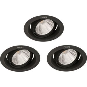 Philips Pomeron Inbouwspot - SceneSwitch - 5W - Warmwit licht - Zwart - Multi-pack 3 stuks