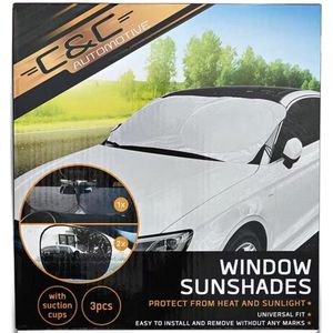 Auto zonnescherm set voor voorruit en zijruiten - Wit / Zilver - 144 x 76 cm / 44 x 36 cm - 3 Stuks - Auto - Autoaccessoires - Zonnescherm