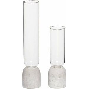 Hübsch Set vazen transparant glas en beton