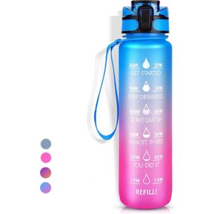 Motivatie waterfles - Water Drinkfles 1 Liter - Sport Bidon - 1L fles - 1000ML - Le bonn - Paars/Blauw - Fitness - Kerstcadeau
