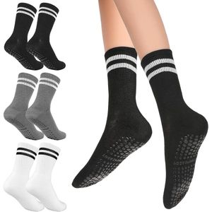 Pilates Grip-Sokken - Antislip Yoga Sokken - Set van 3 - Lang - Dames - Zwart, Wit of Grijs - Maat 37-40 EU