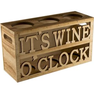 Wine O'Clock cadeau - Stevige Houten geschenkdoos - Voor 3 flessen bordeaux of bourgogne.. Houtkleur