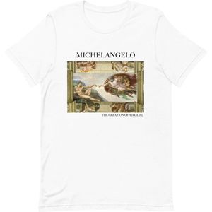 Michelangelo 'De Schepping van Adam' (""The Creation of Adam"") Beroemd Schilderij T-Shirt | Unisex Klassiek Kunst T-shirt | Wit | L