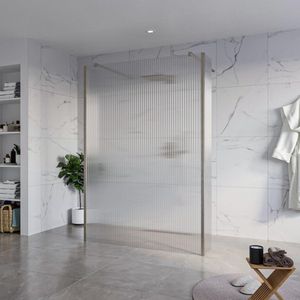 FugaFlow Eccelente Vetro Vrijstaande inloopdouche badkamer - 140x200cm - Helder geribbeld - antikalk - 8mm veiligheidsglas - 2 zijwanden 40cm - met wandarmen en hoekprofielen - Gunmetal -