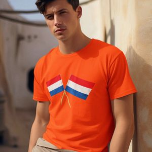 Oranje Koningsdag T-shirt - Maat XL - Nederlandse Vlaggetjes