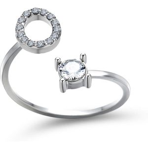 Ring met letter O - Ring met steen - Aanschuifring - Zilver kleurig - Ring Zilver dames - Cadeau voor vriendin - Vrouw - Sieraad meisje - Mooie ring tieners - Alfabet ring O - Ring met initiaal