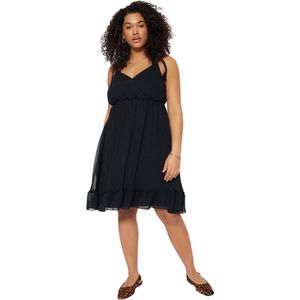 Trendyol Zwarte Jurk Van Chiffon Met Geweven Bandjes Tbbss23Ah00157