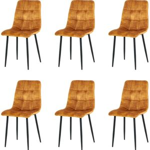 Nuvolix velvet eetkamerstoelen set van 6 - Los Angeles - eetkamerstoel - velvet stoel - cognac