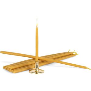 Set 100% bijenwas kaarsen met kaarshouder puntkaarsen - handgemaakt - 32cm lengte - 40082