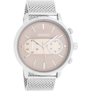 OOZOO Timepieces - Zilverkleurige horloge met zilverkleurige metalen mesh armband - C9071