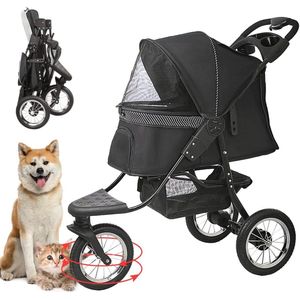 Nastarki Opvouwbare Hondenbuggy tot 25 kg - Reizen Kinderwagen voor Middelgrote Honden - 3 Wielen - Zwart