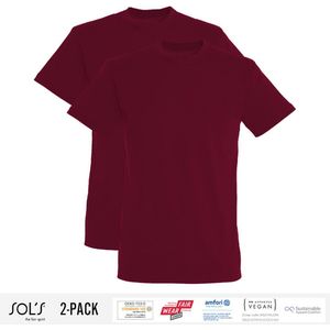 2 Pack Sol's Heren T-Shirt 100% biologisch katoen Ronde hals Burgundy Maat 4XL