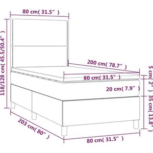 vidaXL Boxspring met matras stof donkerbruin 80x200 cm