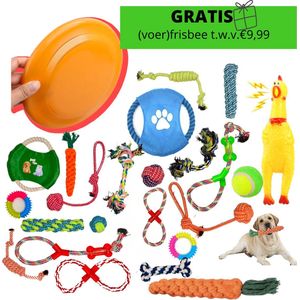 24-delige!! Honden speelgoed set - Geschikt voor puppy's t/m middelgrote honden - Honden kauw speelgoed - 24 stuks - Hondenspeeltjes - Intelligentie - Touw - Flostouw - Bijtring - Bal - Huisdieren Speelgoed