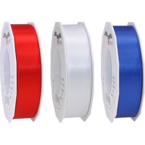 Satijn cadeau/hobby sierlinten 2,5cm x 25m- set 3x - rood/wit/blauw