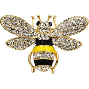 Fako Bijoux® - Broche - Bij - Bee - Kristal - 37x25mm - Geel/Zwart