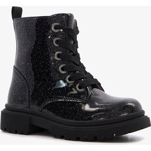 TwoDay leren meisjes veterboots met glitter zwart - Maat 32