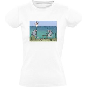 Grappig Dames T-shirt - haai - honger - vrouw - zee - vrouw