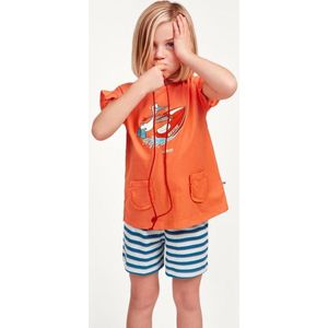 Woody pyjama meisjes - koraalroze - zeemeeuw - 211-1-PSG-S/555 - maat 128