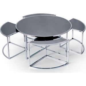 ALIZE Salontafel Rond Antraciet Spiegelglas - Zilver/Chroom