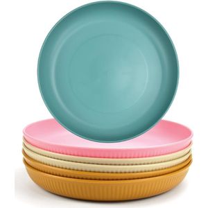 6 stuks kunststof borden onbreekbare dinerbordenset 22,5 cm picknickbord PP kunststof campingbordenset kunststof lichtgewicht servies dinerbord voor picknick camping tuin kleurrijk