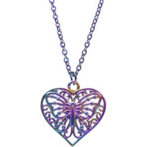 Treasure Trove Hart Vlinder Kinderketting - Parelmoer - Meisje - Ketting - 48 cm
