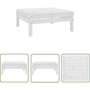 The Living Store Tuinvoetenbank massief grenenhout wit - Houten Voetenbank - Buitentoilet Bank - Relaxstoel - Lounge Stoel - Tuinstoelen