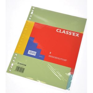 Class'ex tabbladen 5 tabs 23-gaatsperforatie karton geassorteerde kleuren - per 2 sets