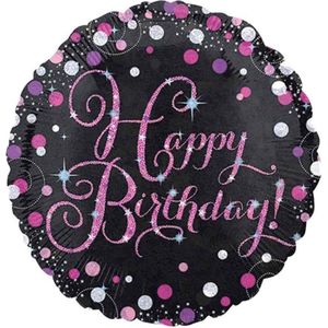 Amscan Folieballon Happy Birthday 45 Cm Helium Zwart/roze